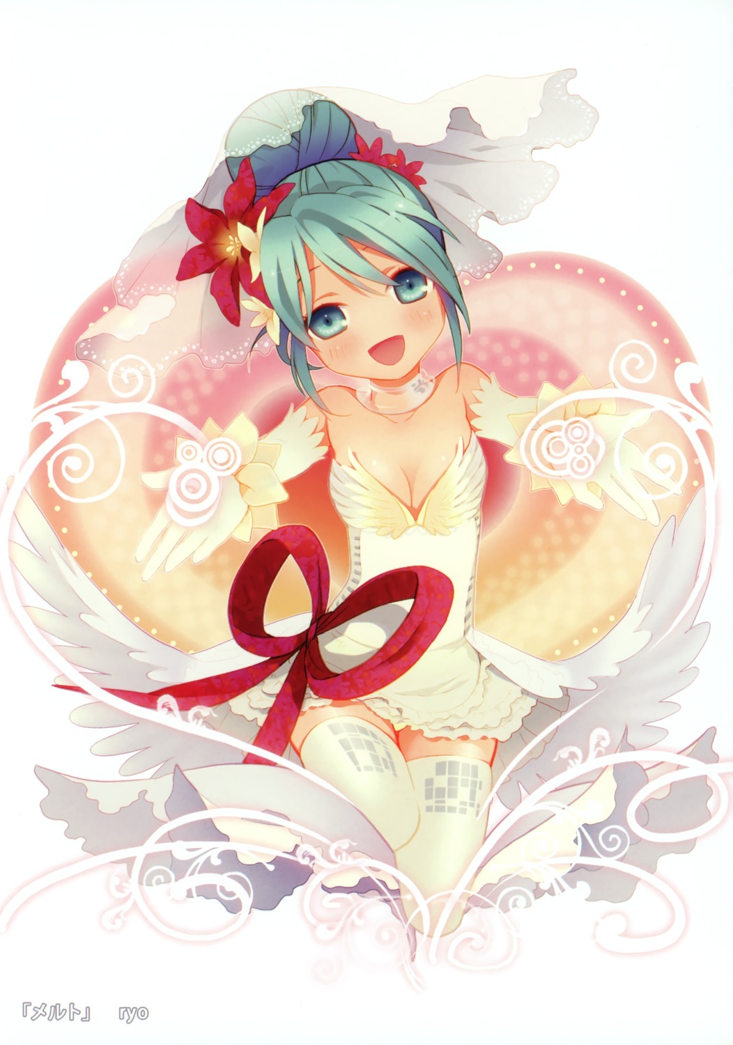 cleavage, dress, friendly_sky, hatsune_miku, melt_(vocaloid), neko_sakana, thighhighs, vocaloid