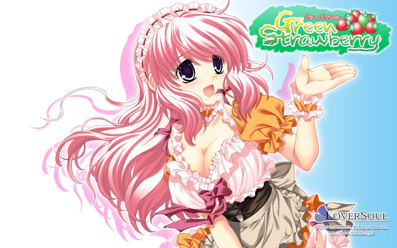 akoko, cleavage, detexted, green_strawberry, loversoul, wallpaper