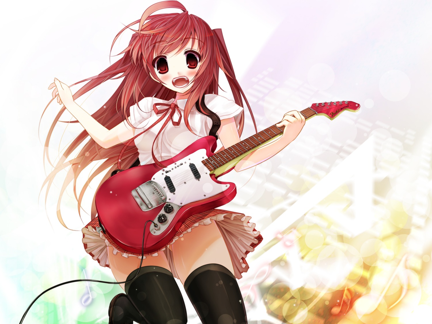 guitar, pantsu, scarlet_(studioscr), seifuku, thighhighs, wallpaper