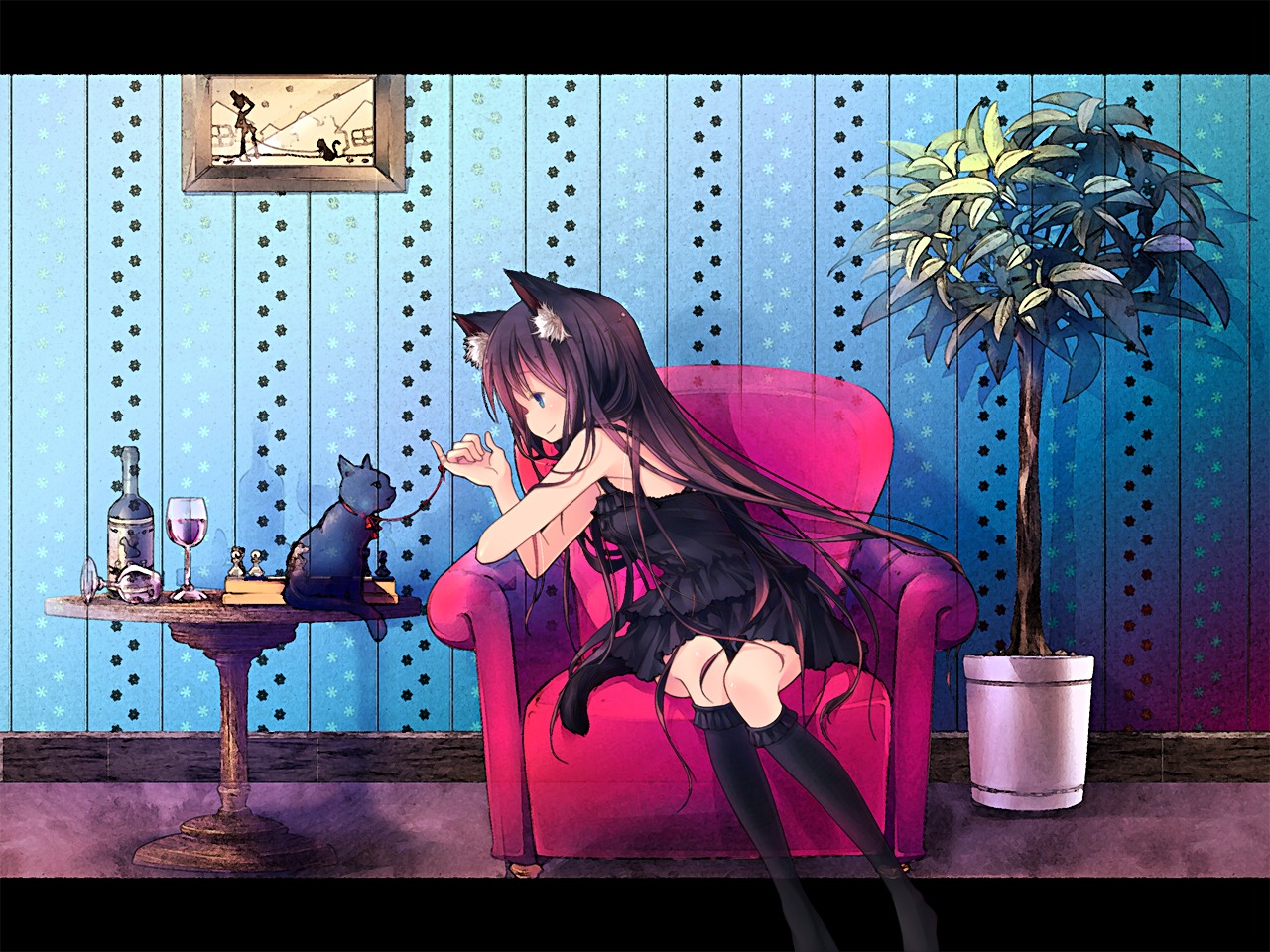 animal_ears, dress, neko, nekomimi, sakurano_miya, tail, wallpaper