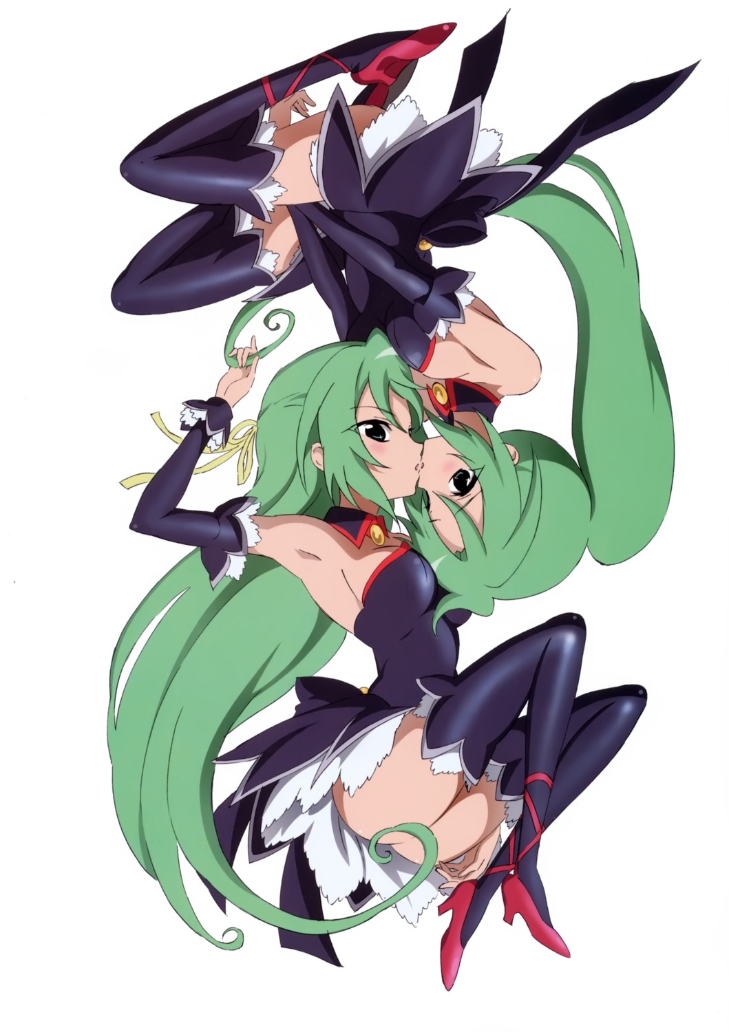 higurashi_no_naku_koro_ni, numata_seiya, sonozaki_mion, sonozaki_shion, thighhighs, waitress, yuri