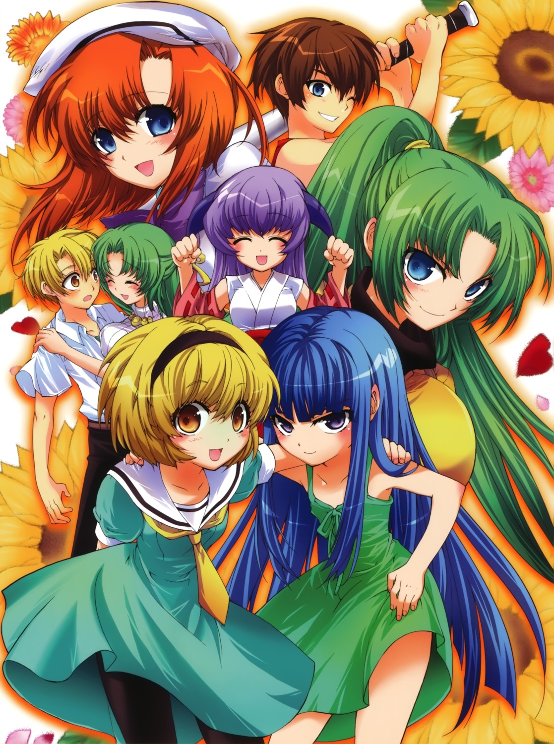 furude_rika, hanyuu, higurashi_no_naku_koro_ni, horns, houjou_satoko, houjou_satoshi, maebara_keiichi, miko