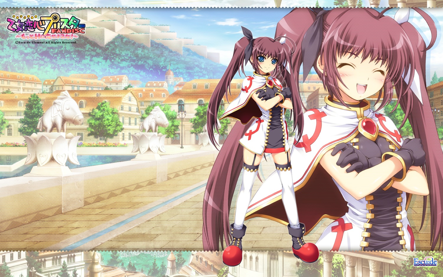 crescent_kines, dress, escu:de, mitsuki_mantarou, otome_renshin_prister, stockings, thighhighs, wallpaper
