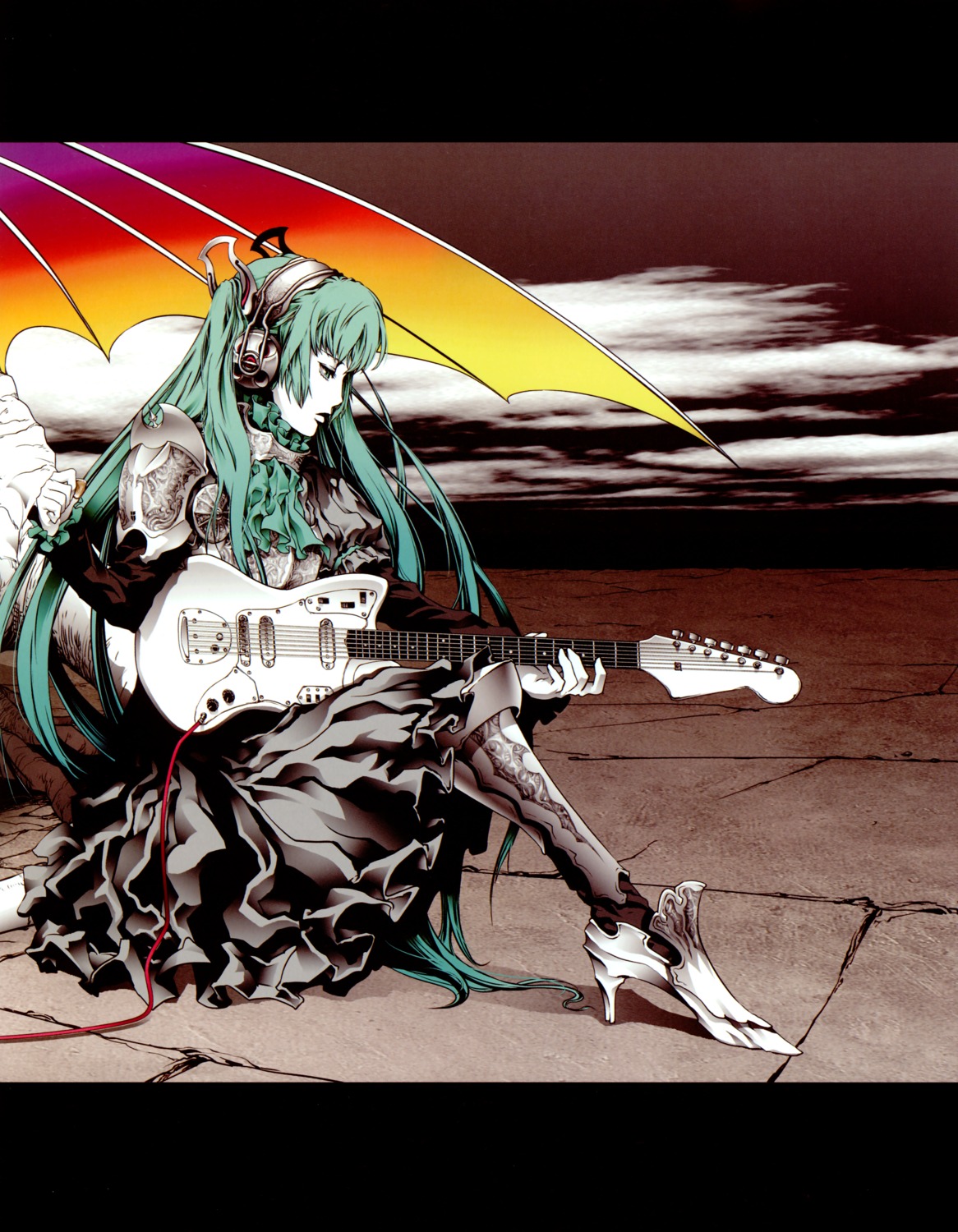 guitar, hatsune_miku, headphones, nagimiso, nagimiso.sys, vocaloid