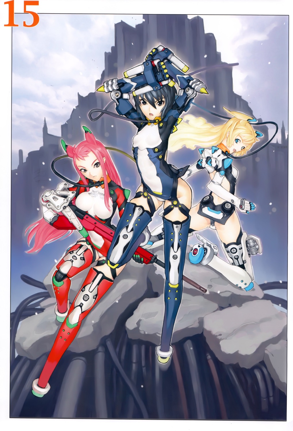 animal_ears, bodysuit, eulen_spiegel, gun, hakua_ugetsu, kagerou_sabine_kurzringer, mecha_musume, stockings