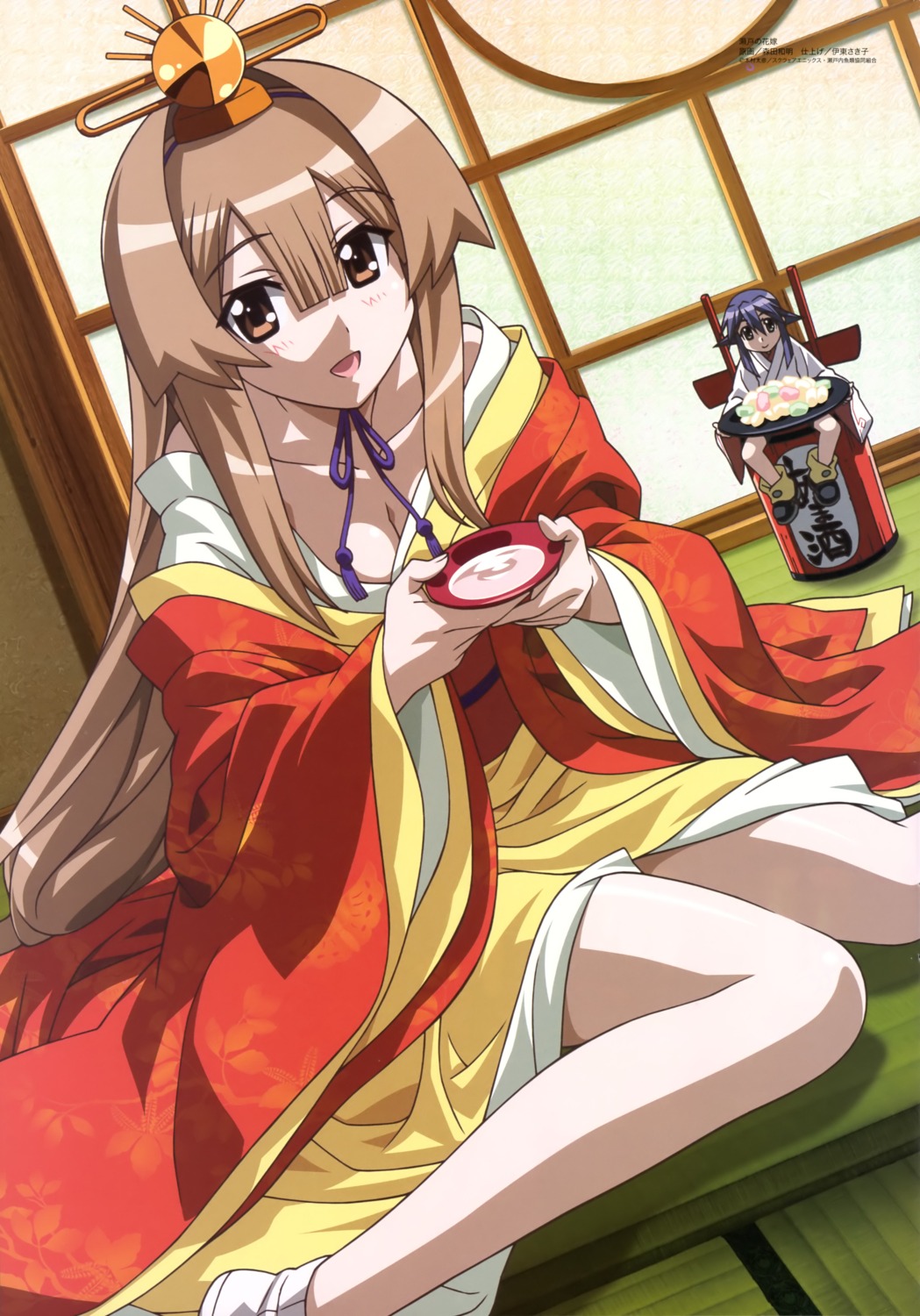 cleavage, kimono, maki, morita_kazuaki, sake, seto_no_hanayome, seto_san