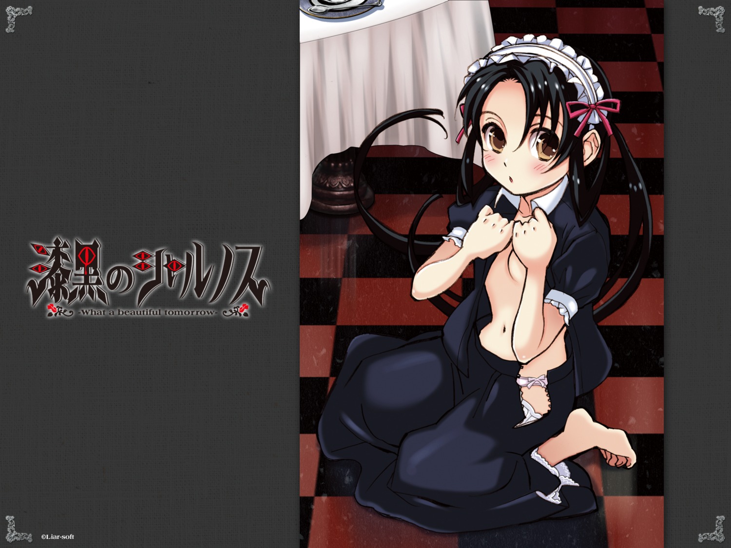 akira_(kaned_fools), angelica_derleth, maid, no_bra, shikkoku_no_sharnoth, undressing, wallpaper