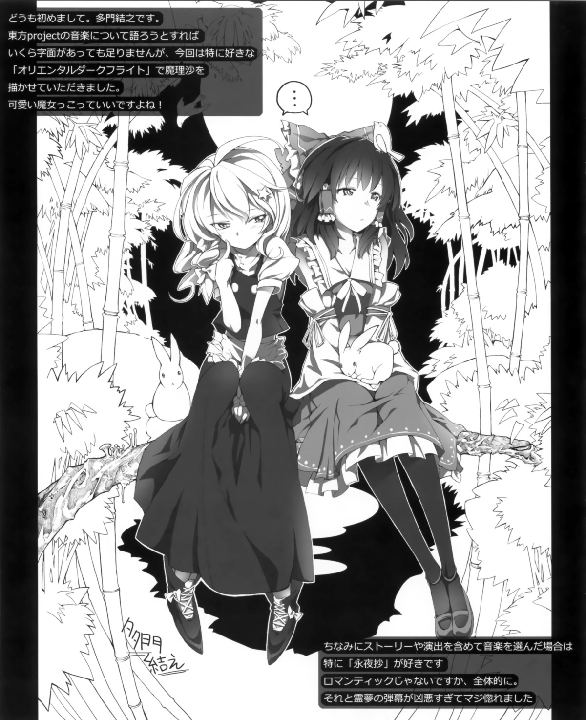 hakurei_reimu, kirisame_marisa, monochrome, tamon_ketsuyuki, touhou