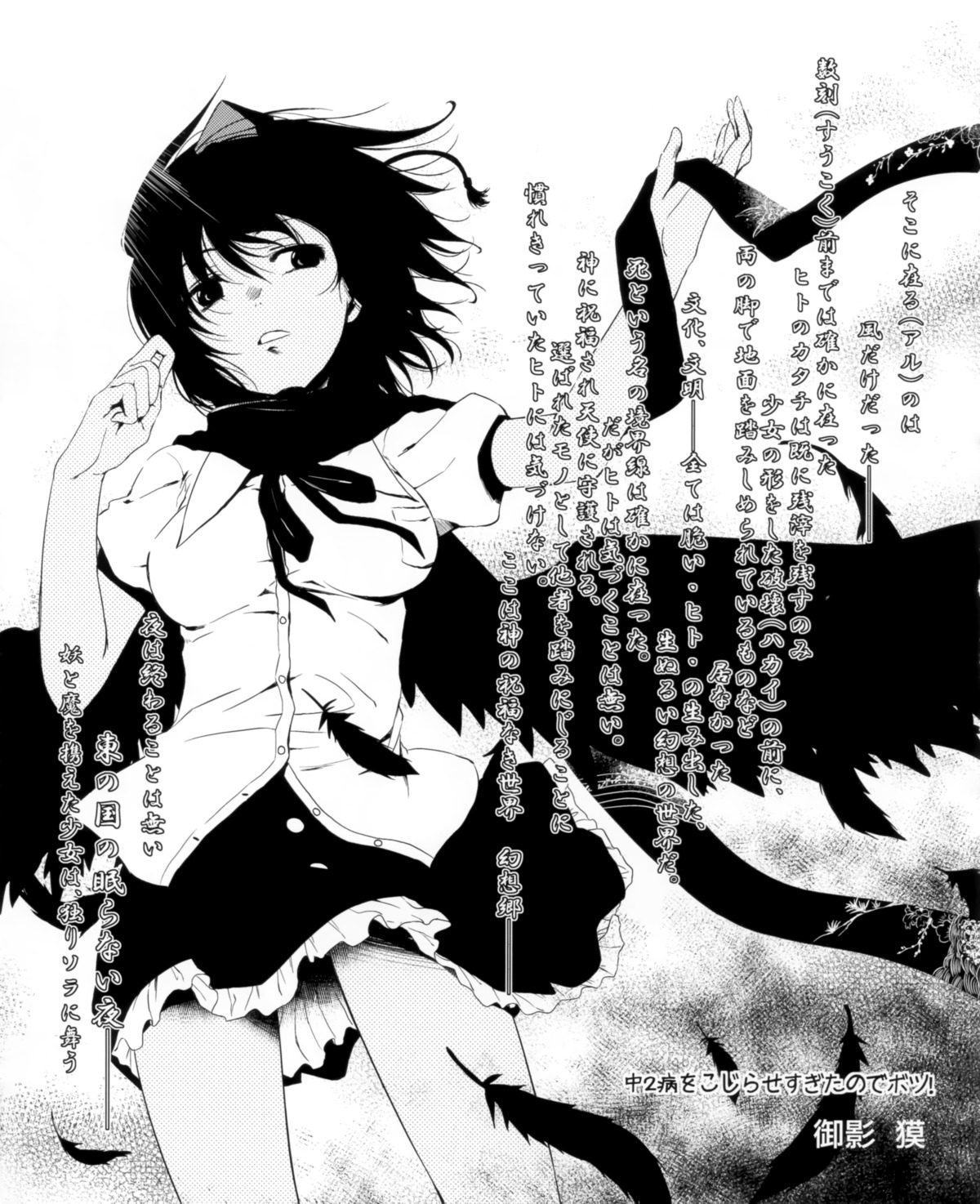 mikage_baku, monochrome, shameimaru_aya, touhou