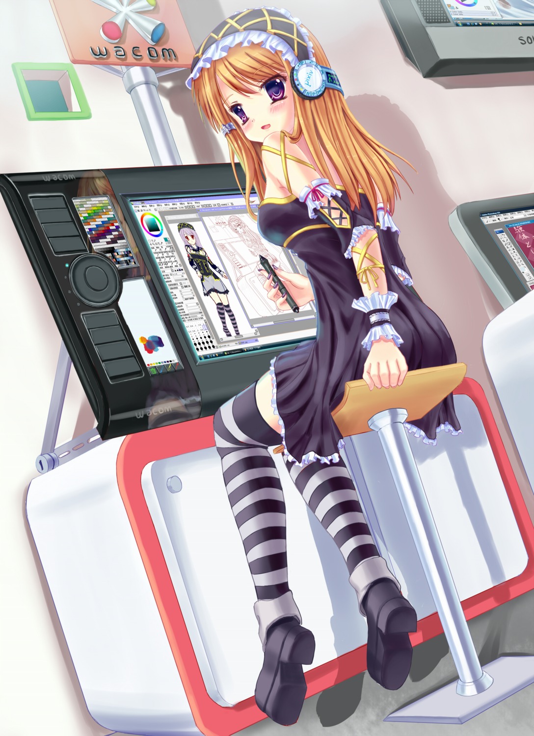 dress, headphones, thighhighs, tsukina