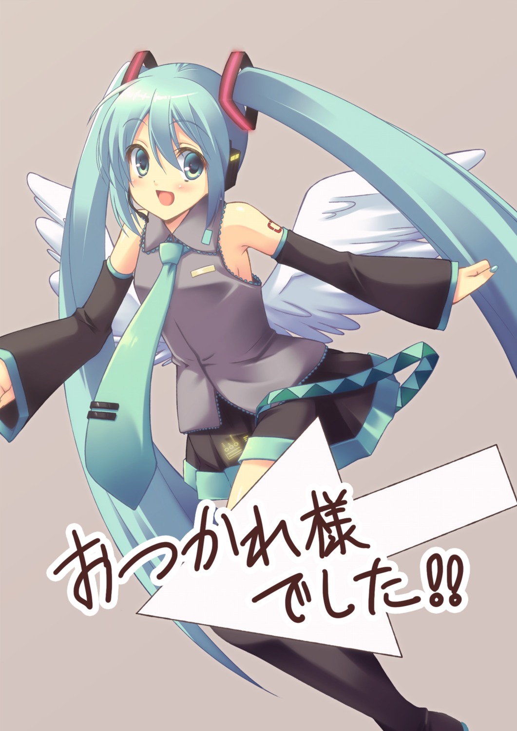 hatsune_miku, nanashi_(soregashi), thighhighs, vocaloid, wings
