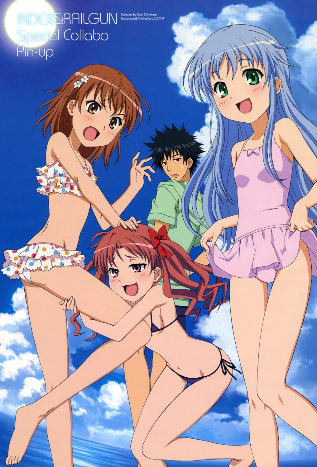 bikini, index, kamijou_touma, misaka_mikoto, shinohara_kenji, shirai_kuroko, swimsuits, toaru_kagaku_no_railgun
