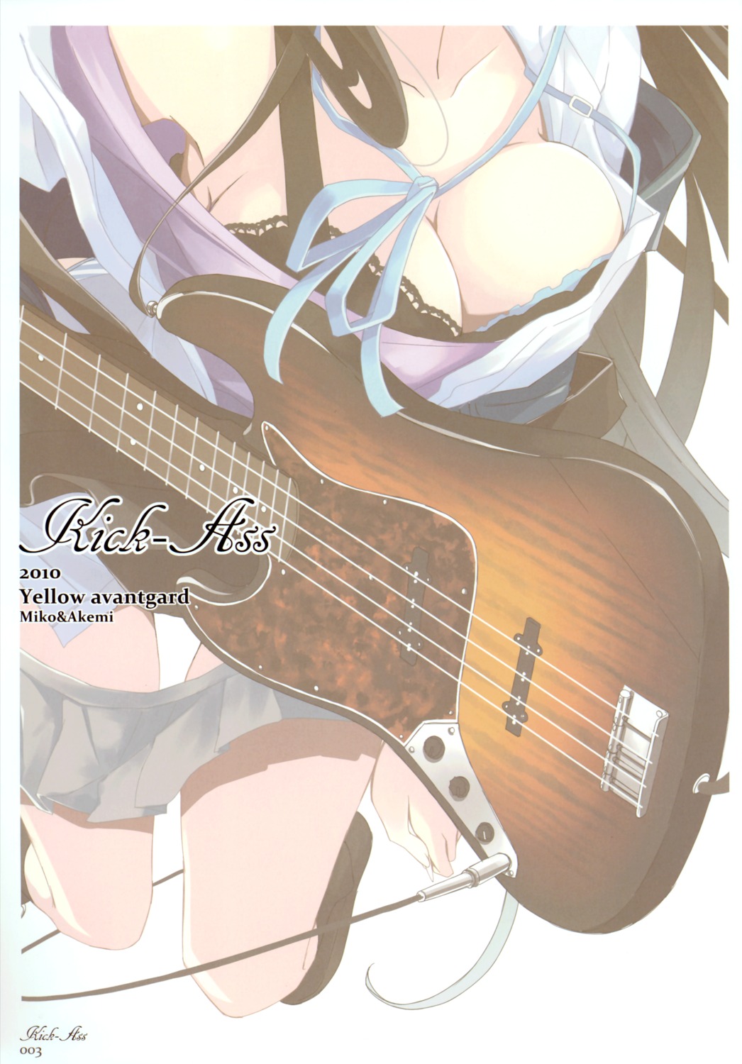 akiyama_mio, bra, cleavage, guitar, k-on!, mikoto_akemi, yellow_avantgard