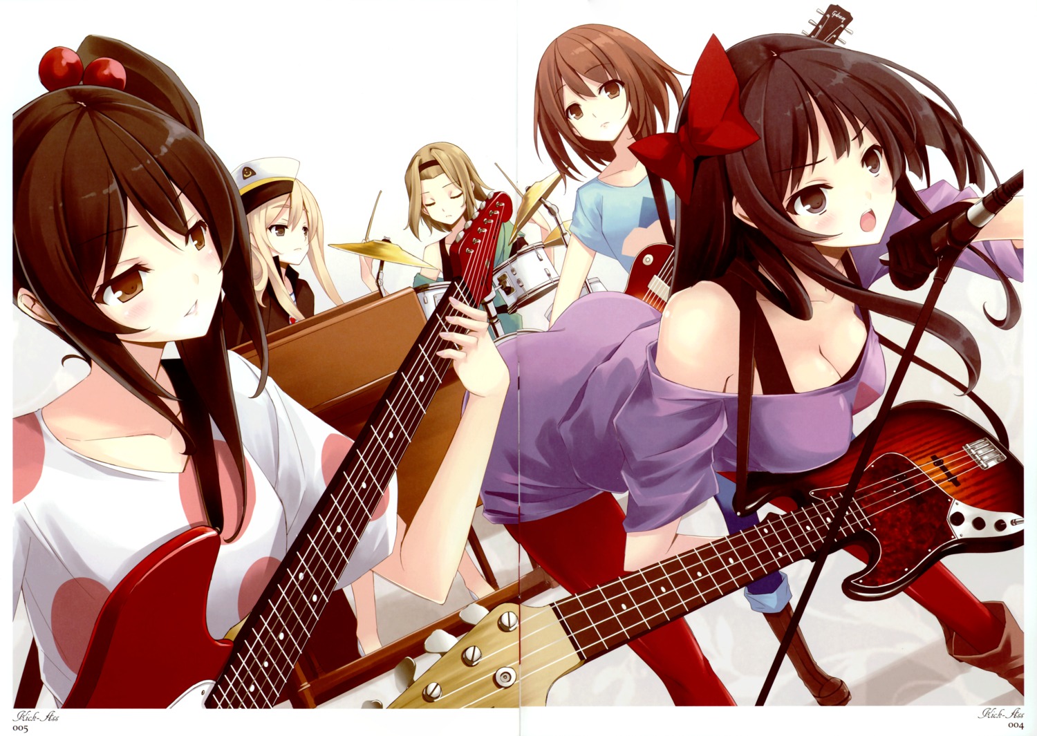 akiyama_mio, cleavage, fixme, gap, guitar, hirasawa_yui, k-on!, kotobuki_tsumugi, mikoto_akemi, nakano_azusa, pantyhose, tainaka_ritsu, yellow_avantgard