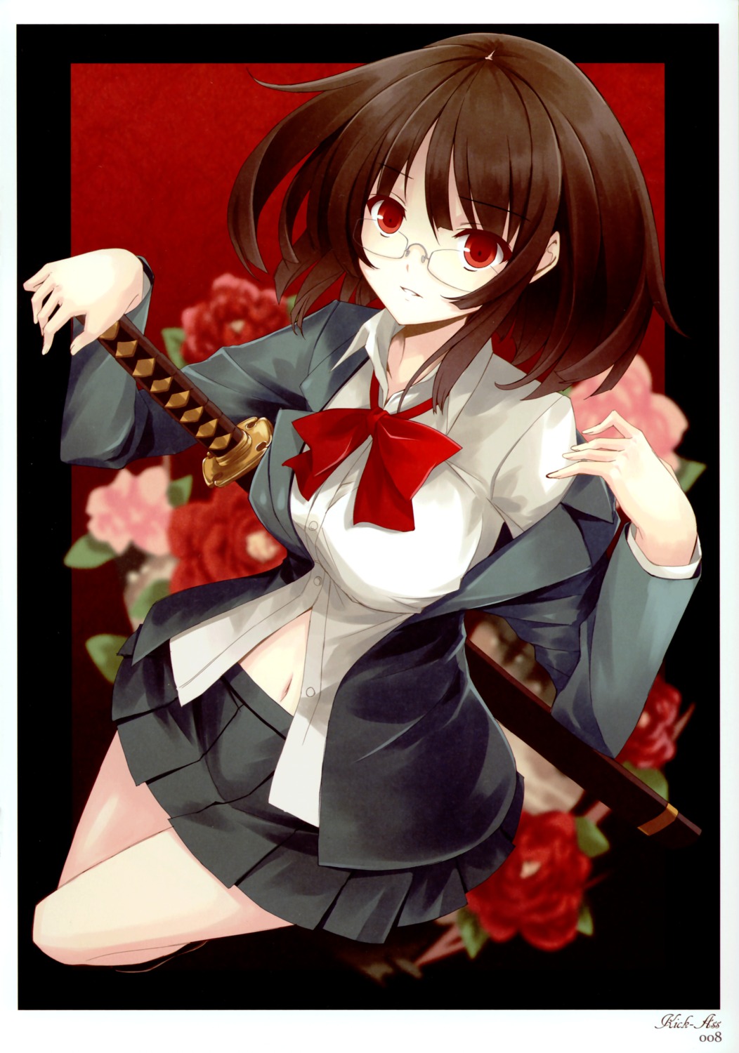 durarara!!, megane, mikoto_akemi, seifuku, sonohara_anri, sword, yellow_avantgard