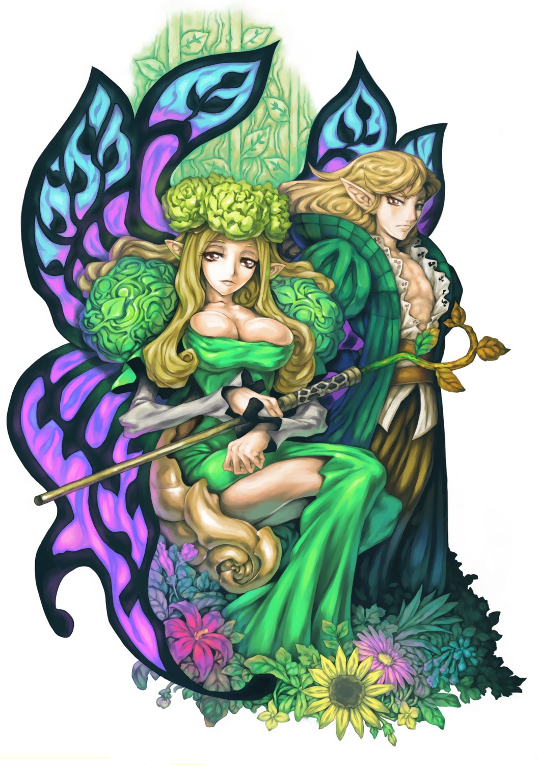 cleavage, dress, elf, george_kamitani, odin_sphere, pointy_ears, shigatake