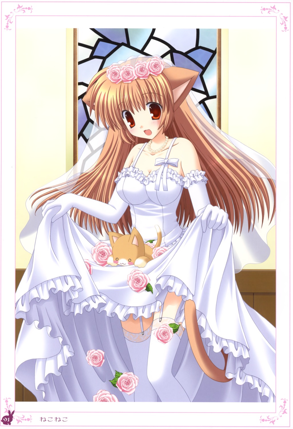 animal_ears, cleavage, dress, neko, nekomimi, nekoneko, skirt_lift, stockings