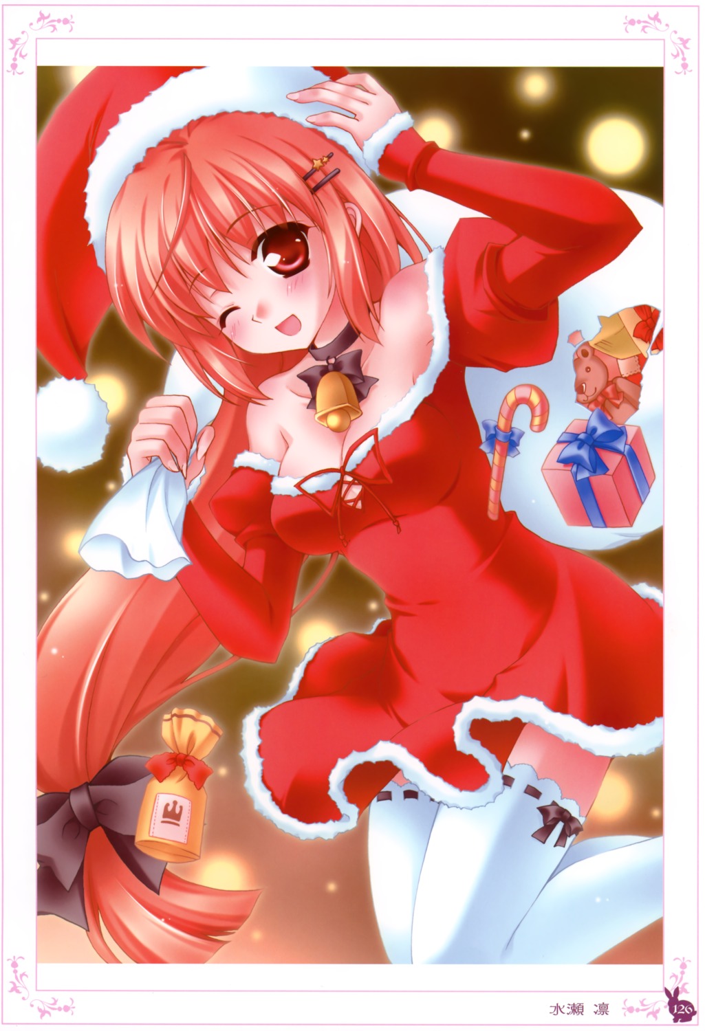 christmas, cleavage, minase_lin, thighhighs