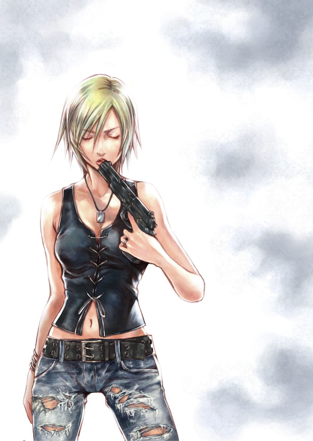 aya_brea, cleavage, gun, nomura_tetsuya, parasite_eve, square_enix, the_3rd_birthday, torn_clothes