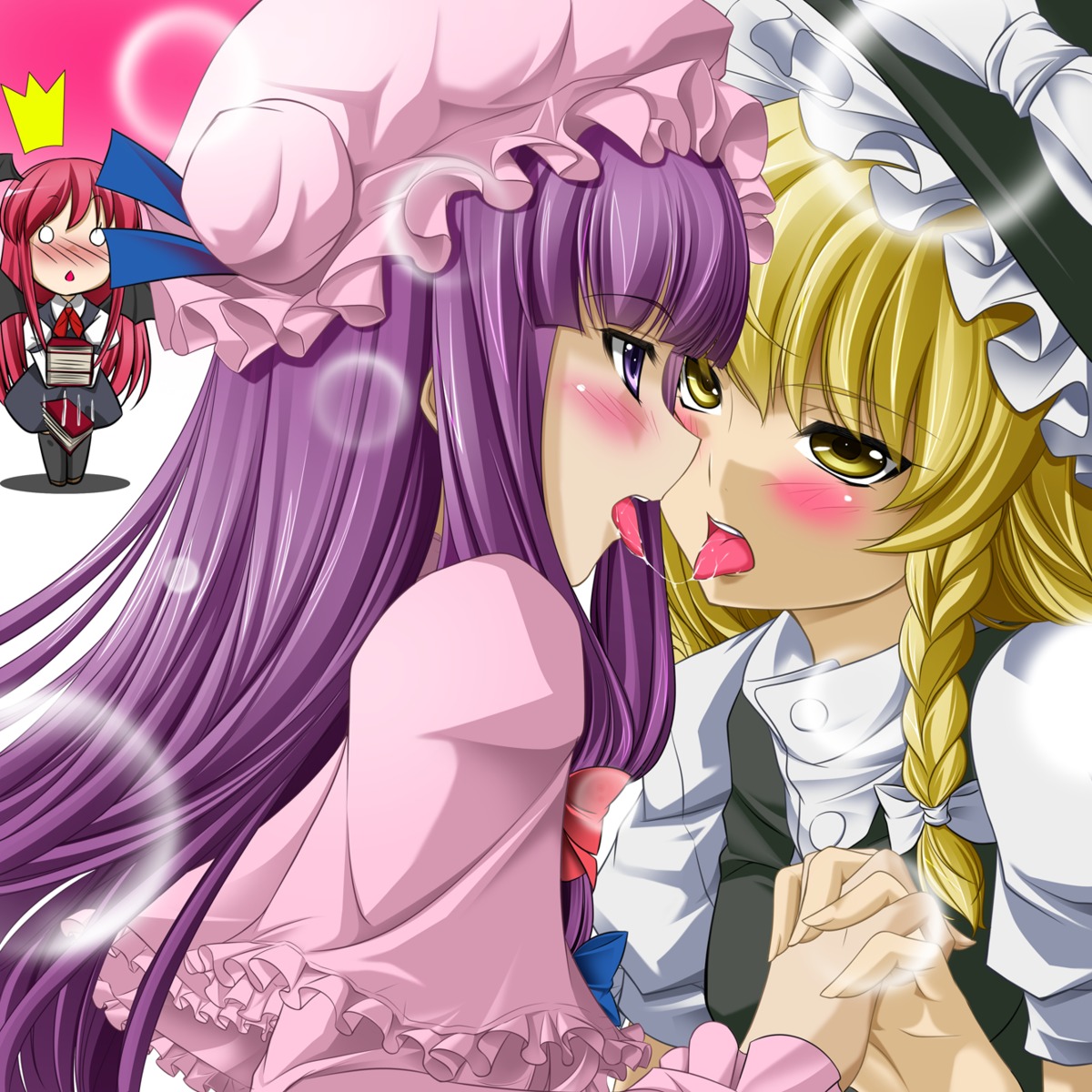 kirisame_marisa, koakuma, mino106, patchouli_knowledge, touhou, yuri