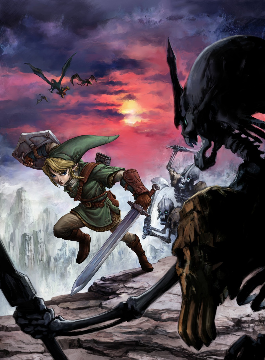 kargaroc, link, male, monster, nintendo, pointy_ears, stalfos, sword, the_legend_of_zelda, the_legend_of_zelda:_twilight_princess