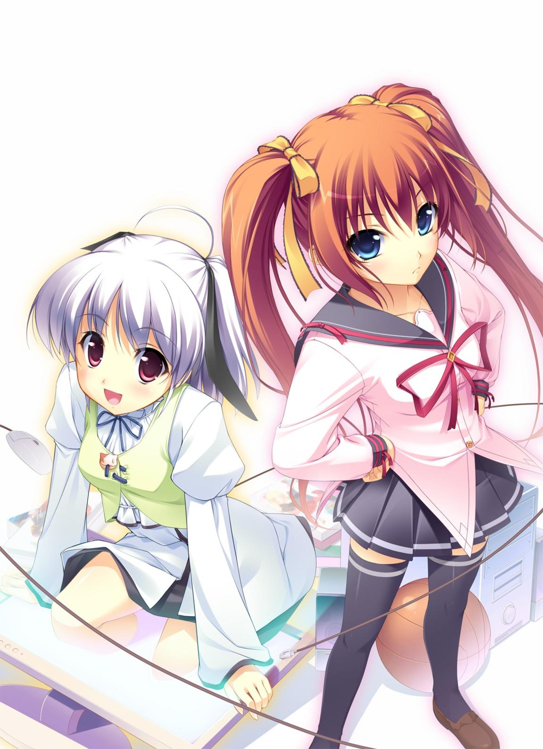 alcot_honeycomb, kazami_haruki, ooizumi_mai, ooizumi_shiori, real_imouto_ga_iru_ooizumi-kun_no_baai, seifuku, takoyaki, thighhighs