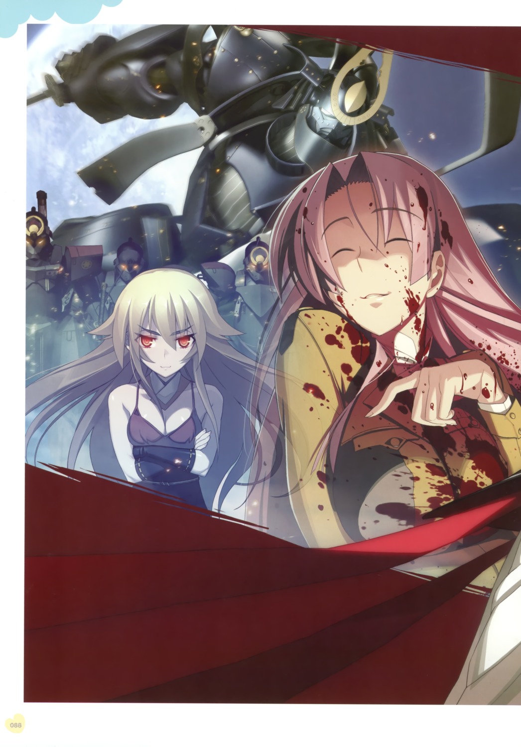 ashikaga_chachamaru, blood, cleavage, full_metal_daemon_muramasa, mecha, namaniku_atk, nitroplus, ootori_kanae