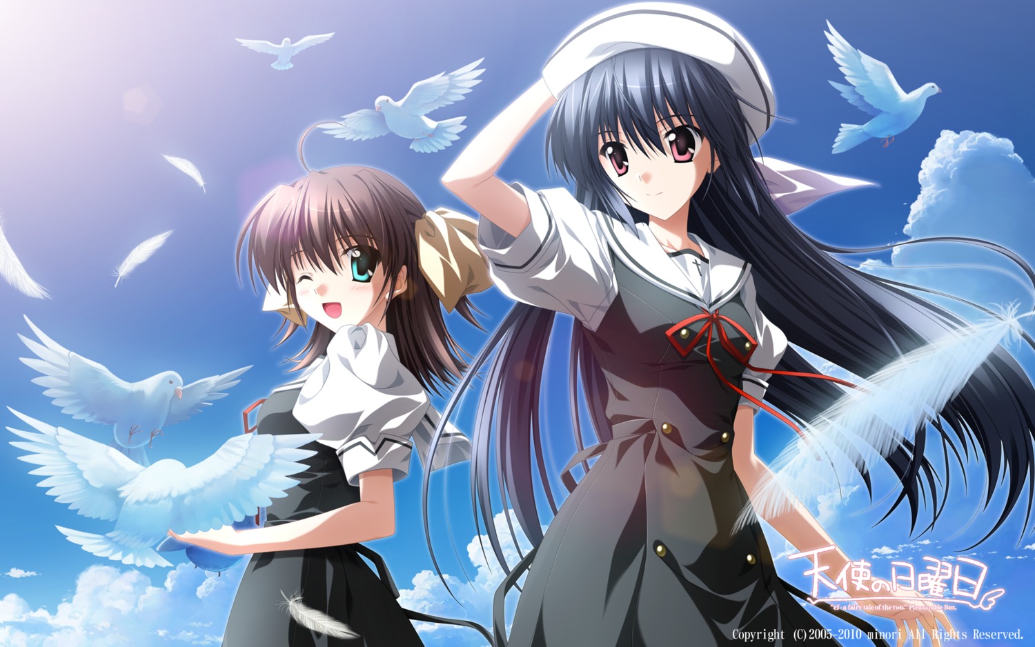 amamiya_yuuko, ef_~a_fairytale_of_the_two~, minori, miyamura_miyako, nanao_naru, seifuku, tenshi_no_nichiyoubi, wallpaper