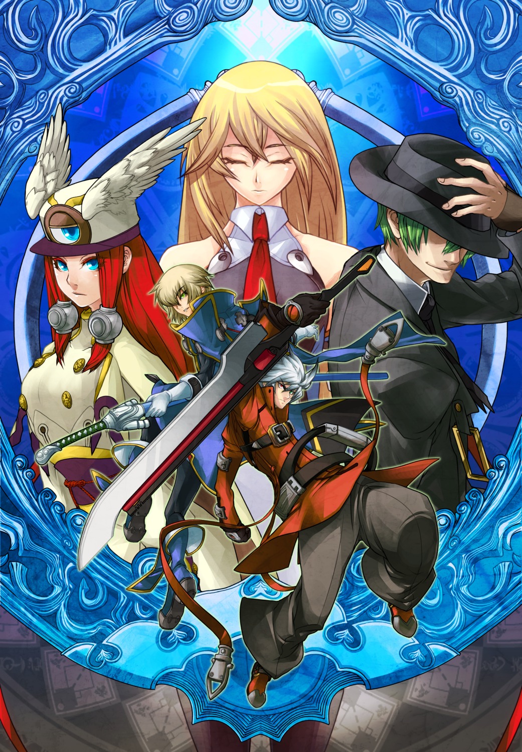 blazblue, hazama, kisaragi_jin, noel_vermillion, ragna_the_bloodedge, sword, tsubaki_yayoi
