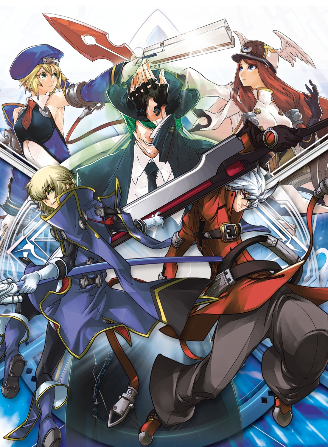 blazblue, gun, hazama, kisaragi_jin, noel_vermillion, ragna_the_bloodedge, sword, tsubaki_yayoi