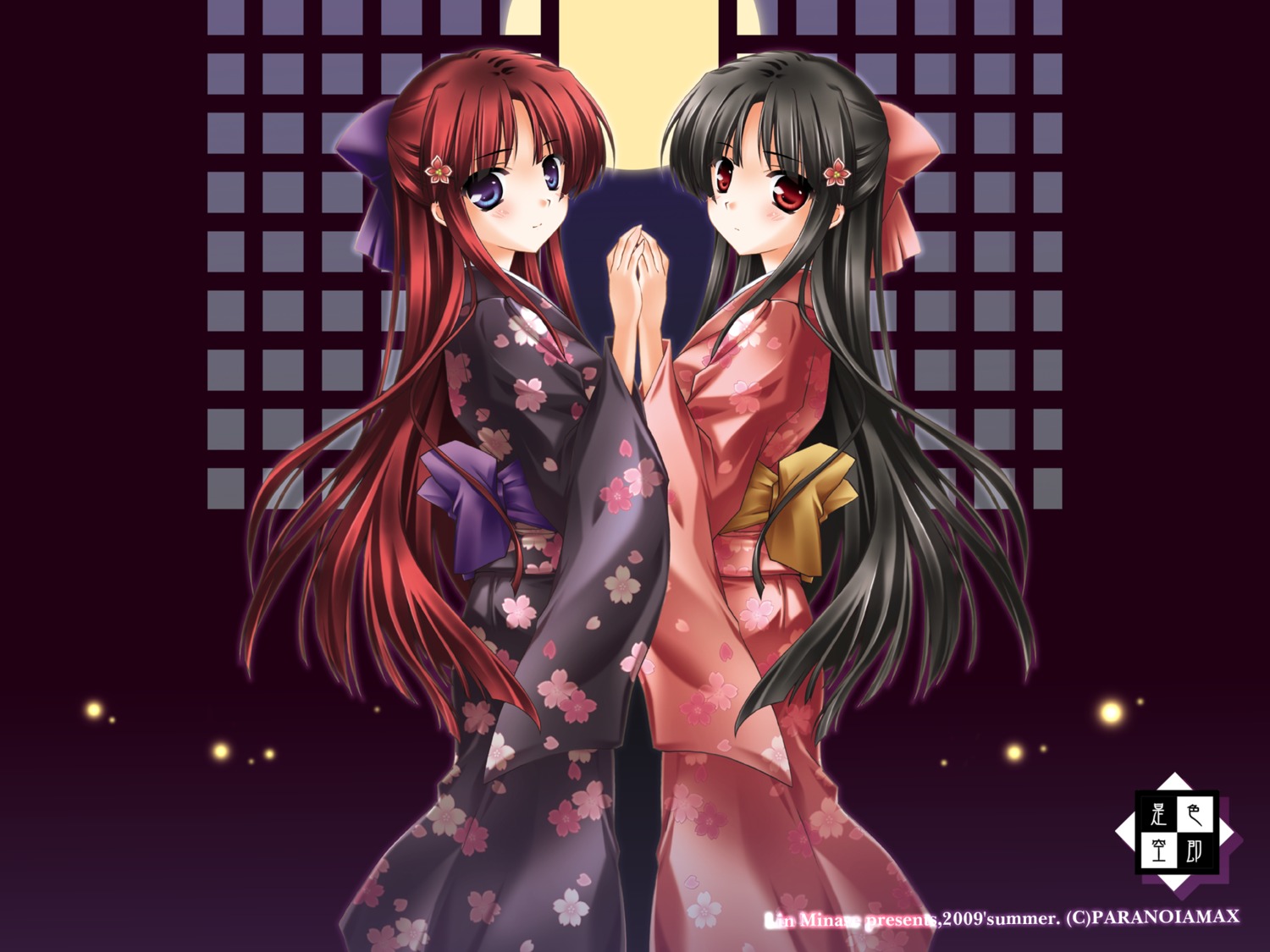 kimono, minase_lin, symmetrical_docking, wallpaper