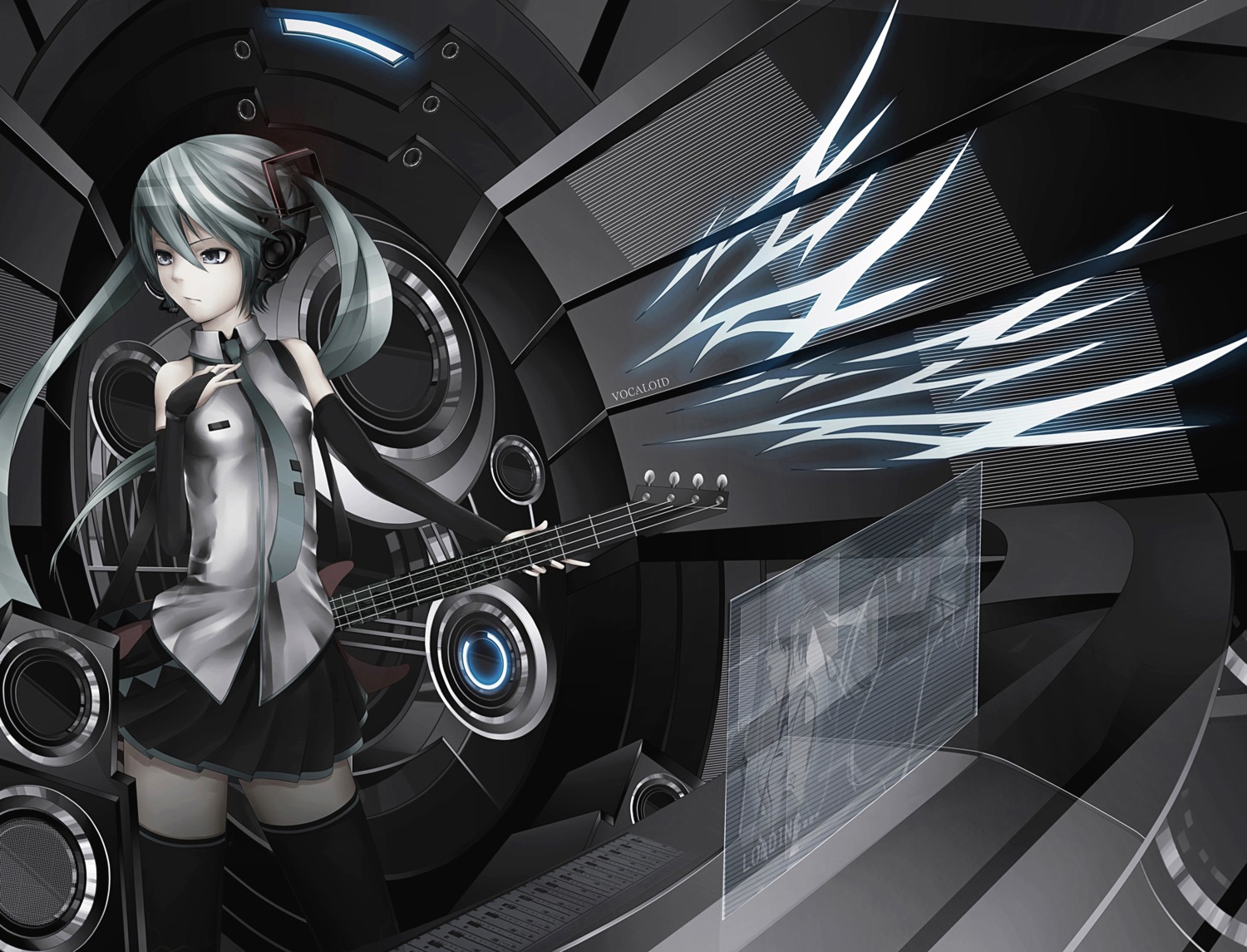 guitar, hatsune_miku, kyoeiki, thighhighs, vocaloid