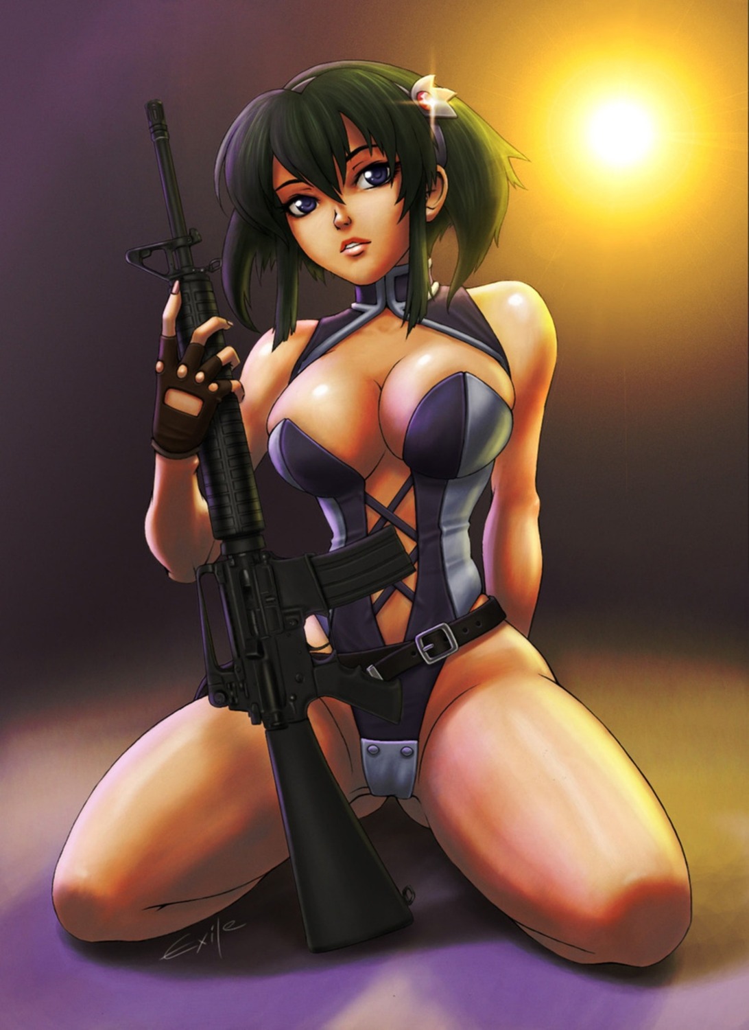 barnette_orangello, bodysuit, cleavage, exile, gun, vandread