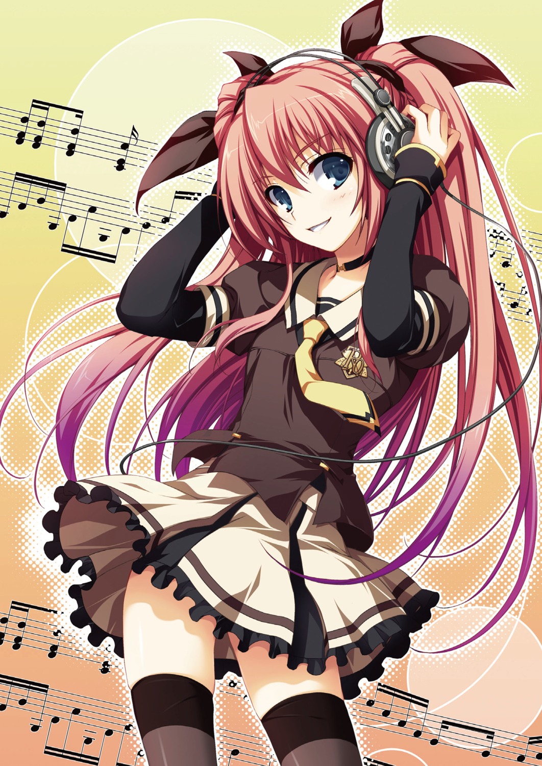 akatsuki_no_goei, headphones, jpeg_artifacts, nikaidou_reika, seifuku, thighhighs, tomose_shunsaku
