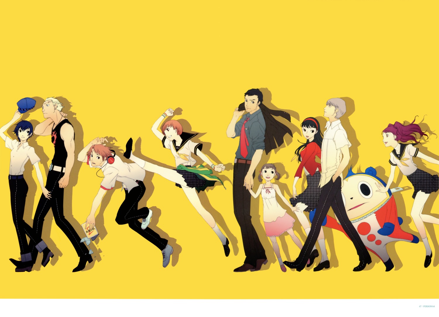 amagi_yukiko, doujima_nanako, doujima_ryoutarou, hanamura_yousuke, kujikawa_rise, kuma_(persona_4), megaten, narukami_yuu