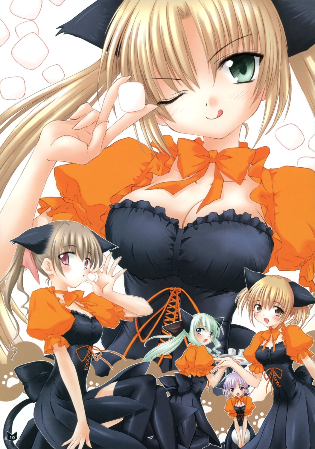 animal_ears, cleavage, mizuki_takehito, nekomimi, tail, thighhighs, waitress