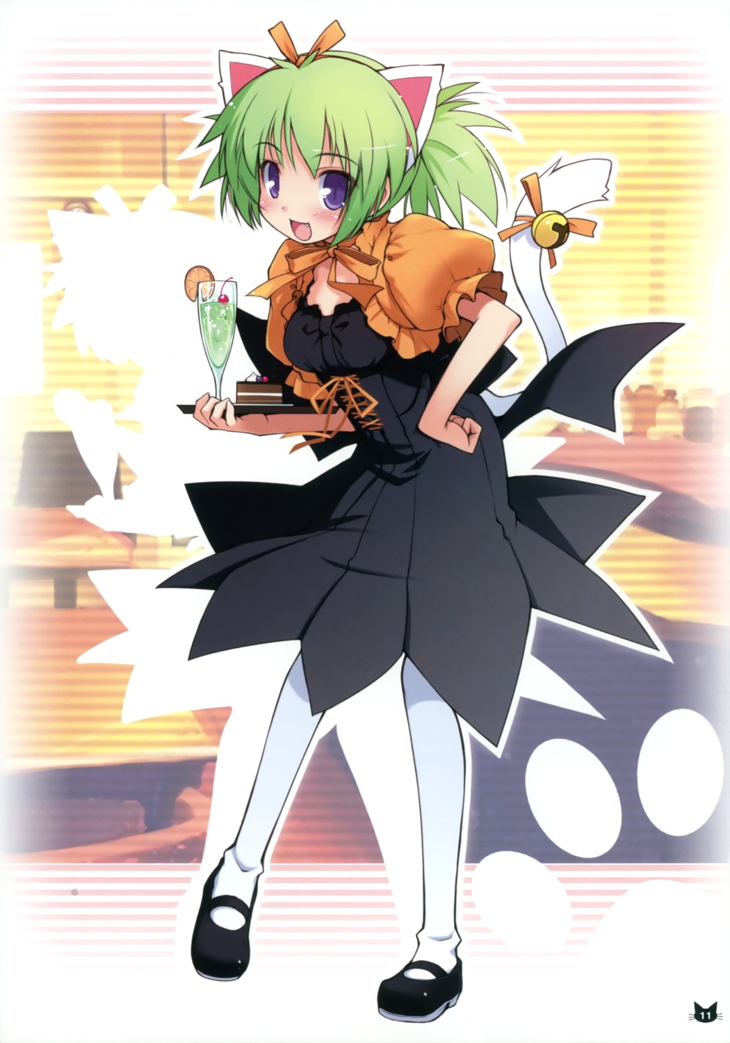 animal_ears, haga_yui, nekomimi, tail, thighhighs, waitress