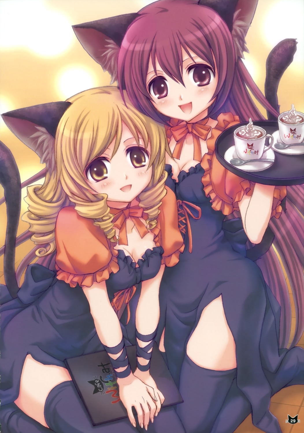 animal_ears, cleavage, nekomimi, tail, takumi_namuchi, thighhighs, waitress