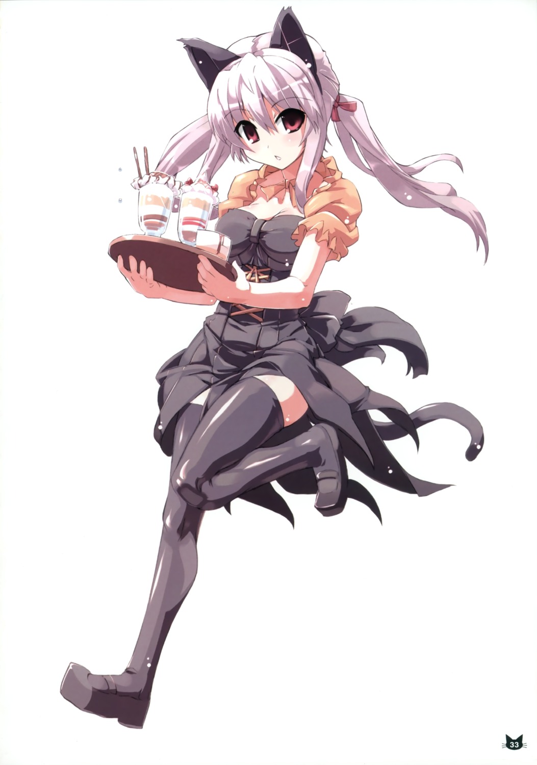 animal_ears, nekomimi, tail, thighhighs, tokyo, waitress