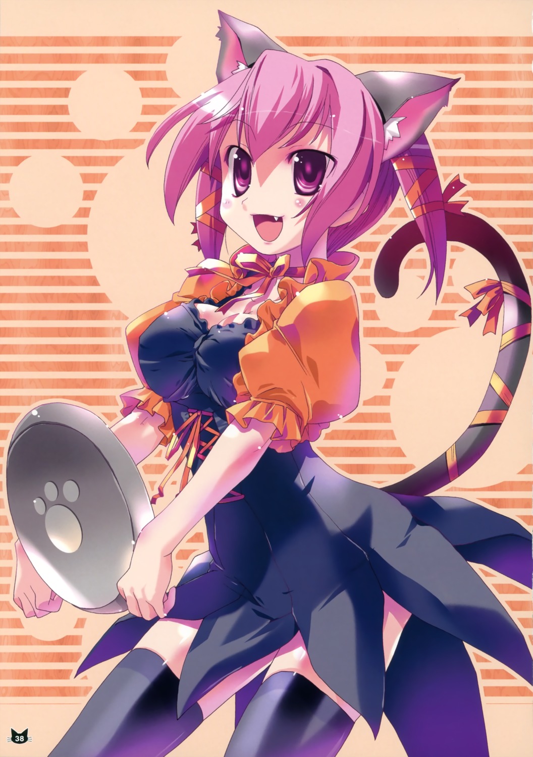 animal_ears, imu_sanjo, nekomimi, tail, thighhighs, waitress