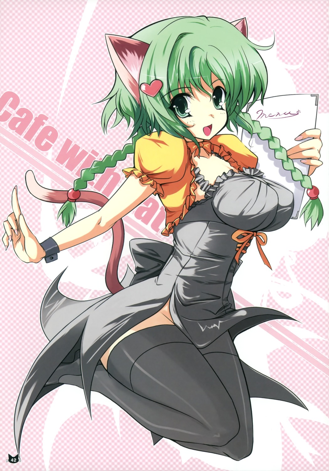 animal_ears, nekomimi, nopan, shijou_sadafumi, tail, thighhighs, waitress