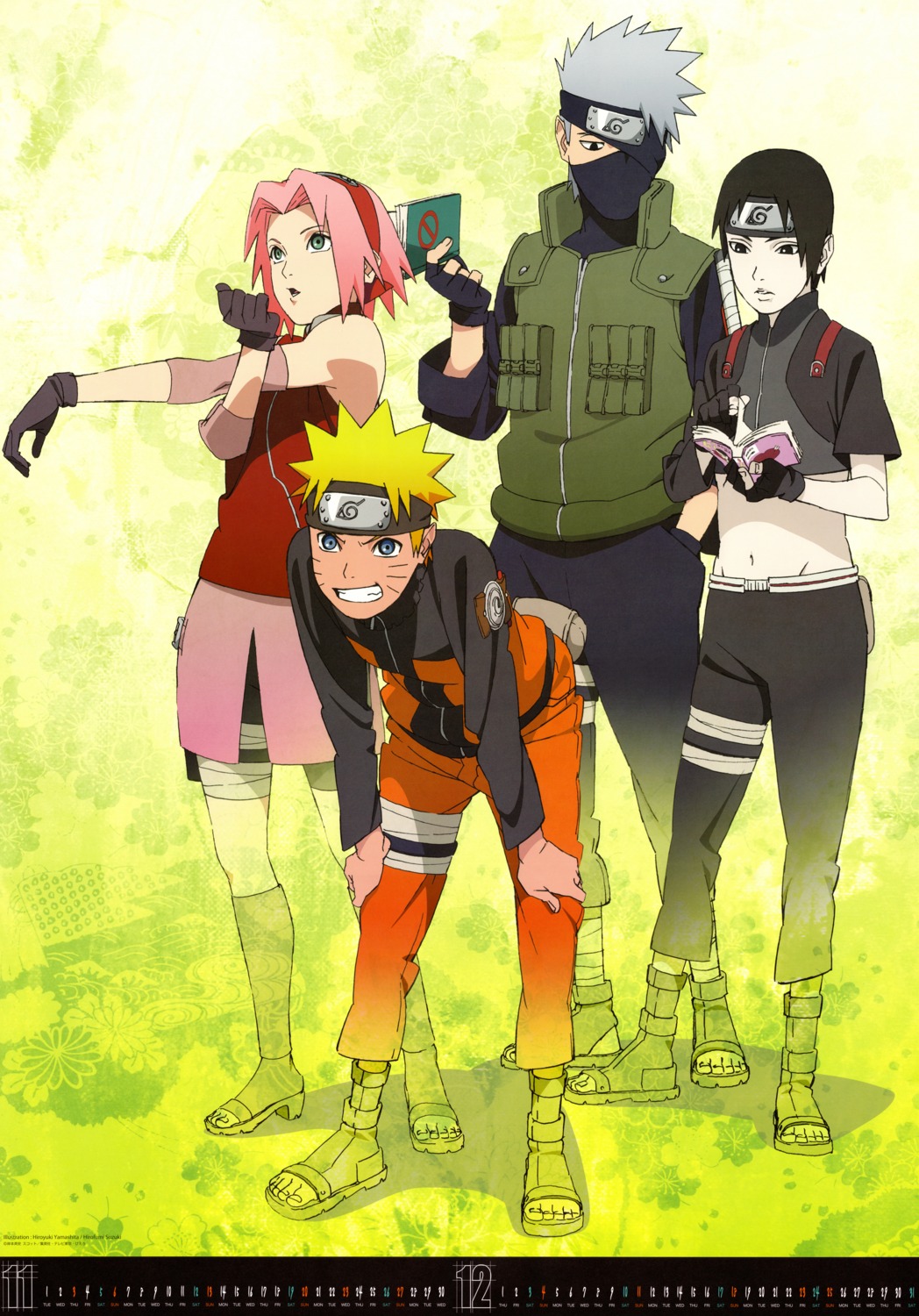 calendar, haruno_sakura, hatake_kakashi, naruto, sai_(naruto), uzumaki_naruto, yamashita_hiroyuki