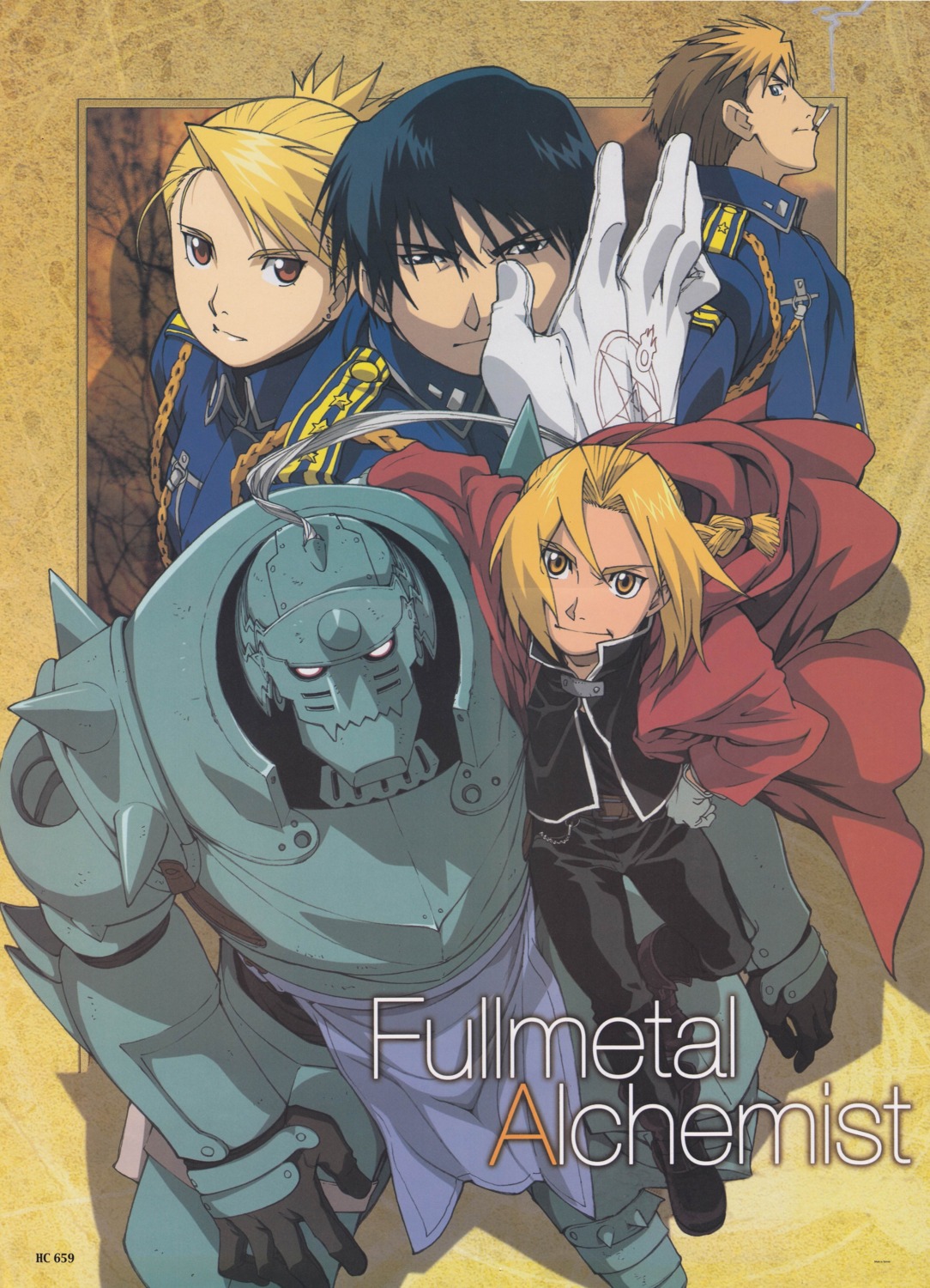 alphonse_elric, edward_elric, fullmetal_alchemist, jean_havoc, riza_hawkeye, roy_mustang, scanning_artifacts, screening