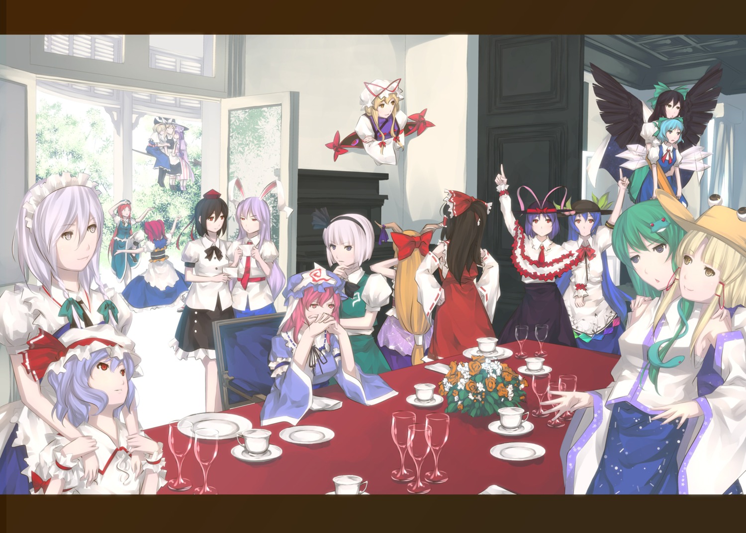 alice_margatroid, ayasaka, cirno, hakurei_reimu, hinanawi_tenshi, hong_meiling, ibuki_suika, izayoi_sakuya, kirisame_marisa, kochiya_sanae, konpaku_youmu, moriya_suwako, nagae_iku, onozuka_komachi, patchouli_knowledge, reisen_udongein_inaba, remilia_scarlet, saigyouji_yuyuko, shameimaru_aya, touhou, yakumo_yukari
