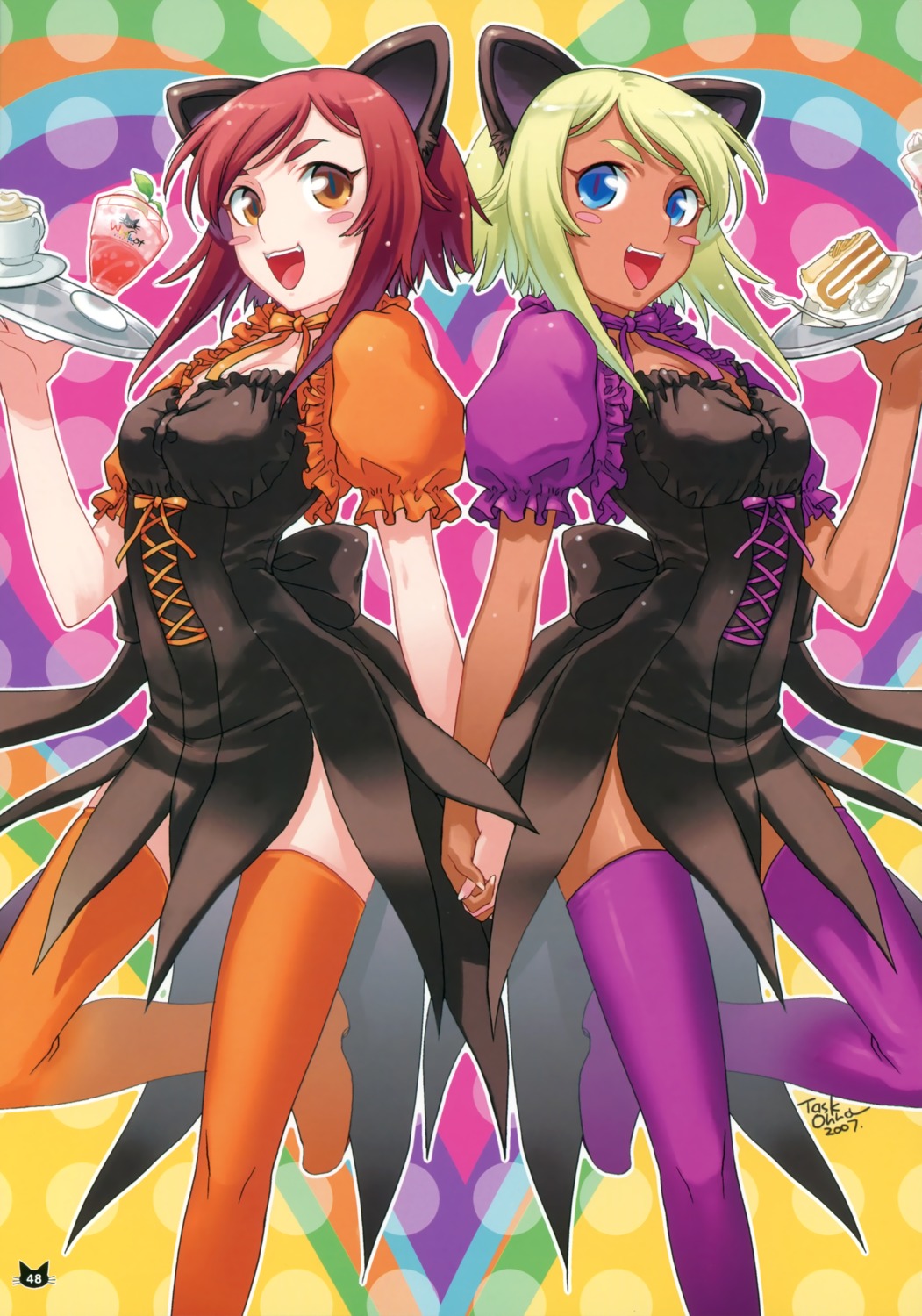 animal_ears, nekomimi, tail, taskohna, thighhighs, waitress