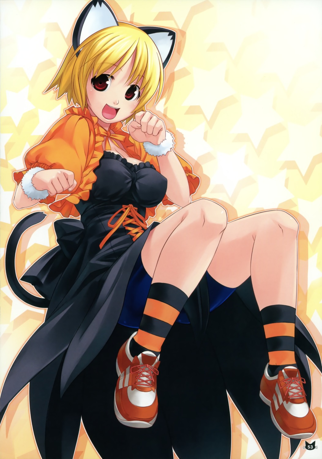 animal_ears, bike_shorts, mizuki_gyokuran, nekomimi, tail, waitress