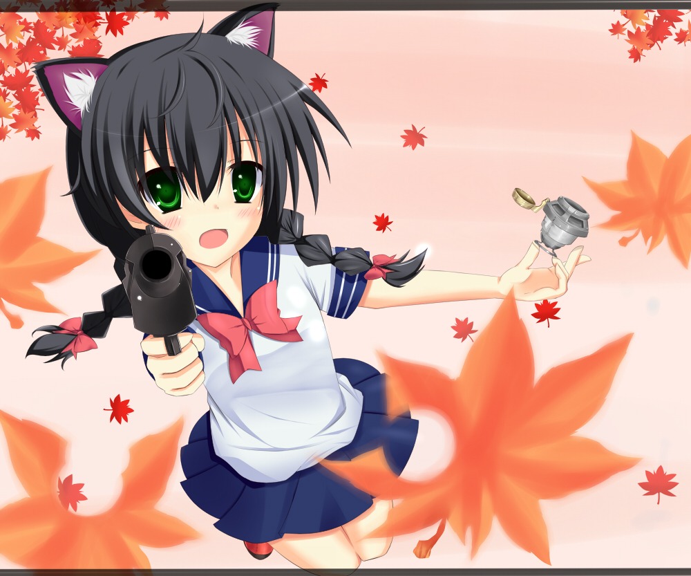 animal_ears, fujieda_uzuki, gun, nekomimi, paperman, seifuku