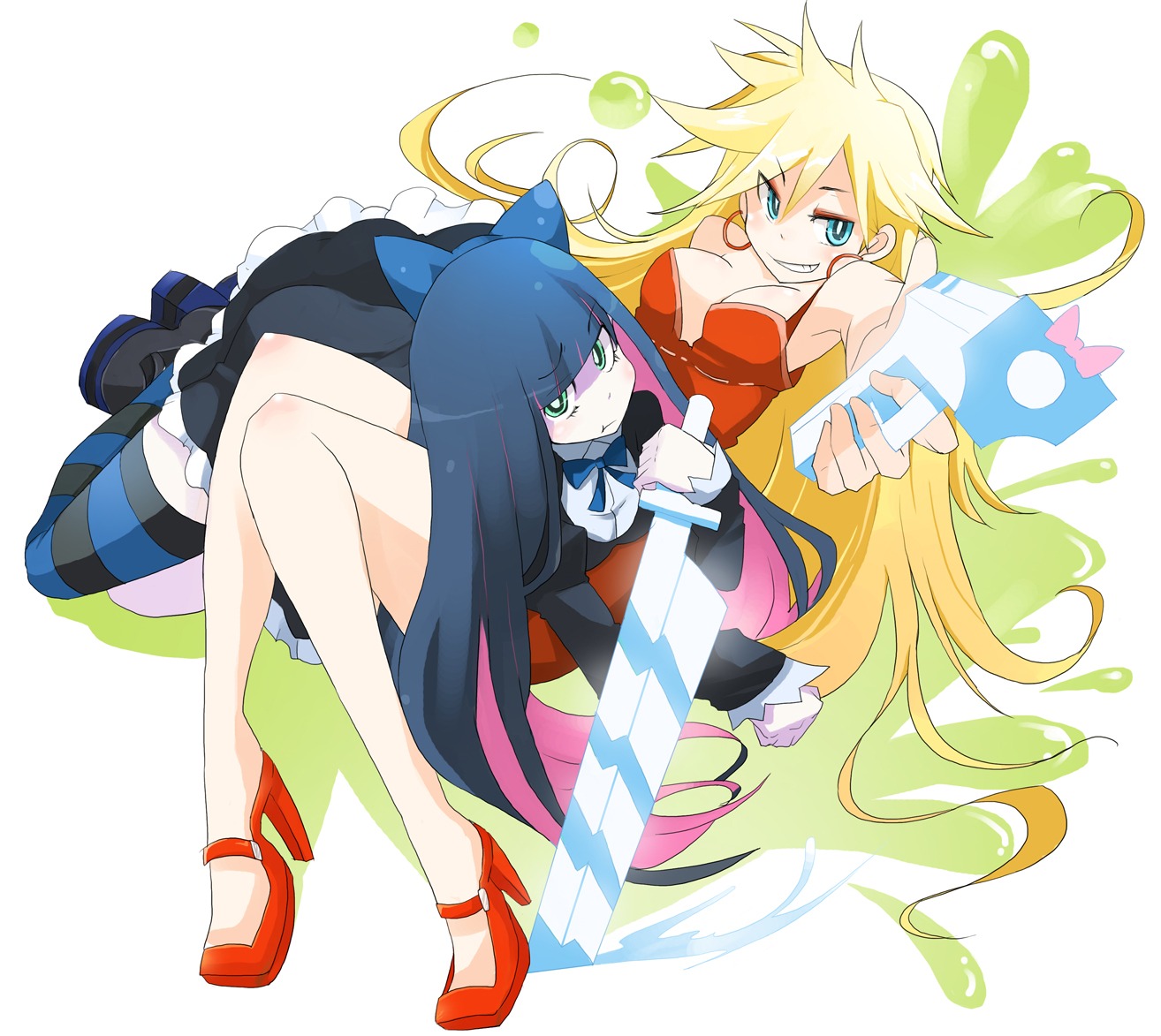 cleavage, gun, panty, panty_&_stocking_with_garterbelt, stocking, sword, tansuke, thighhighs