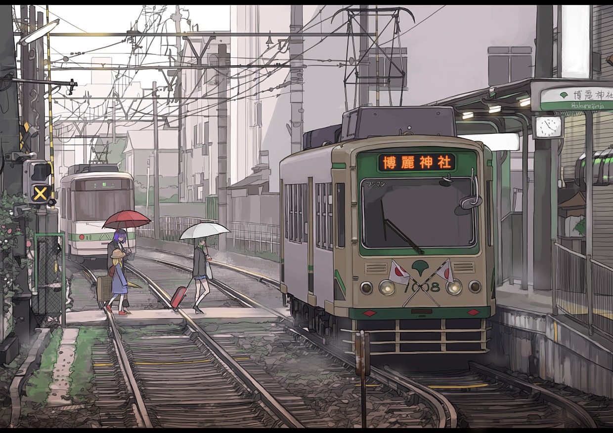 kochiya_sanae, landscape, moriya_suwako, sakura_sora, touhou, yasaka_kanako
