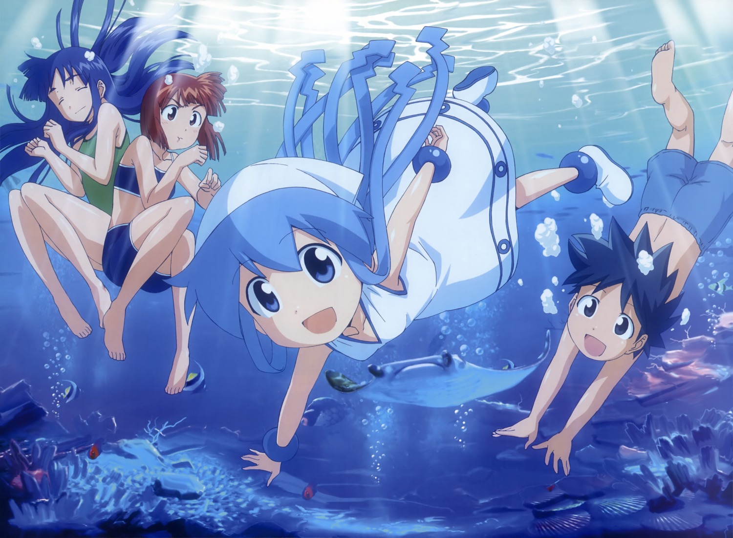 aizawa_chizuru, aizawa_eiko, aizawa_takeru, dress, ikamusume, ishikawa_masakazu, shinryaku!_ikamusume, swimsuits